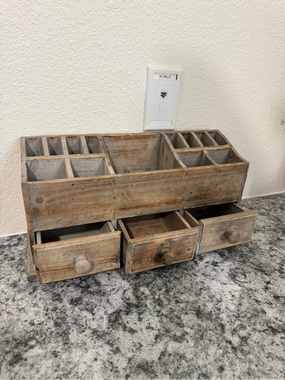 Rustic Wooden Makeup Organizer - Weathered Brown